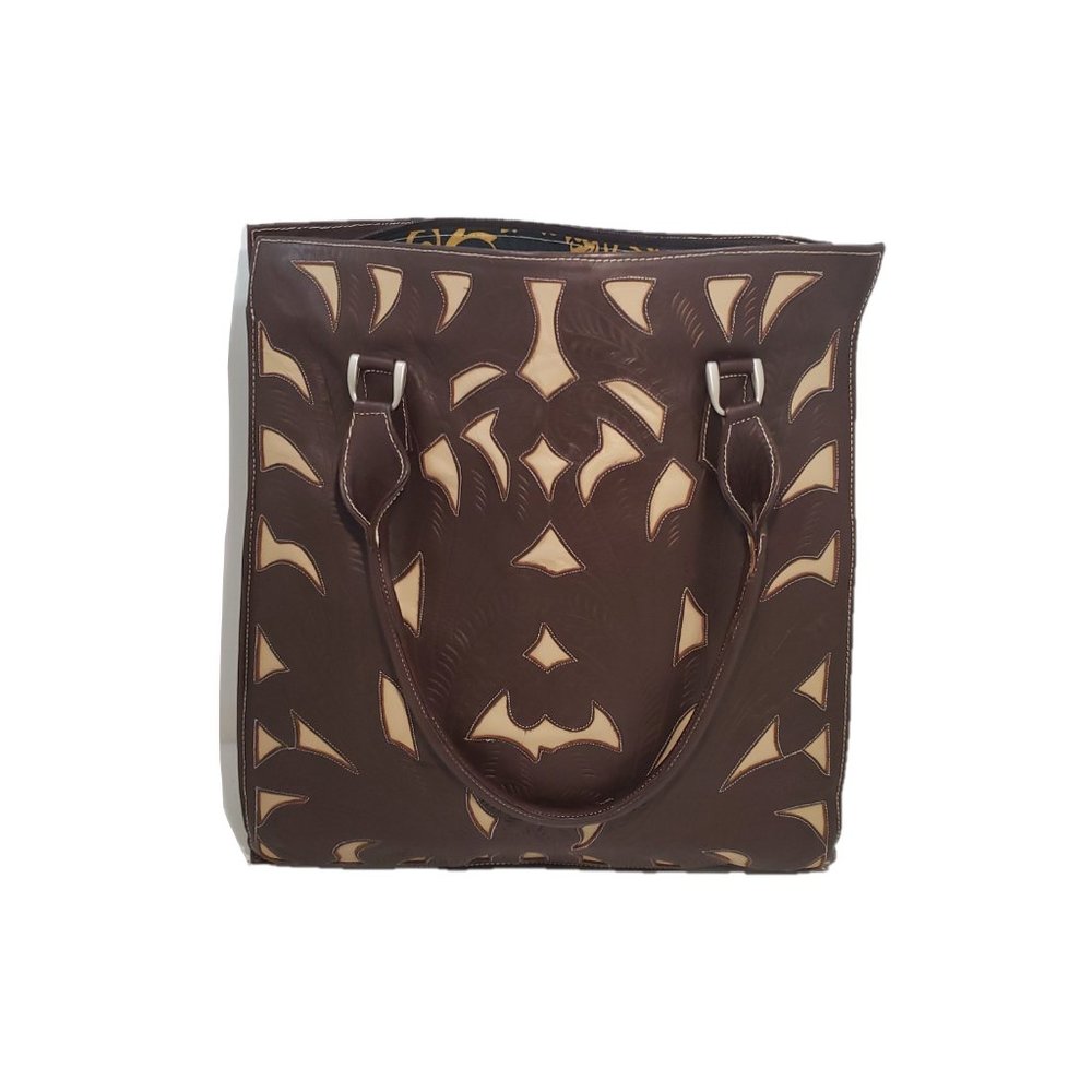 Leaders in Leather Cutout Design Brown Tan Handbag
